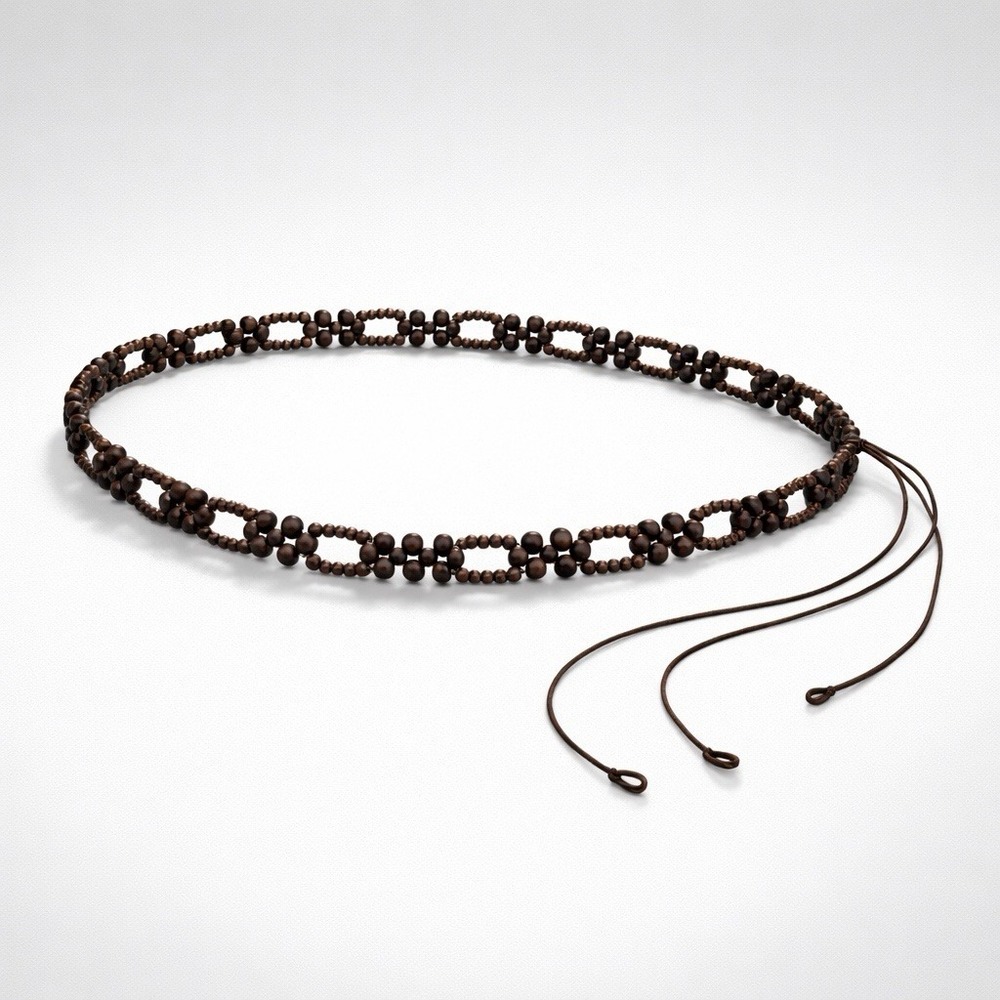 Vintage Brown Wooden Bead Belt 65in Long Boho Hippie Festival Waist 70s